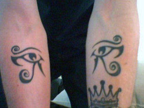 Black Ink Tribal Eye of Horus Tattoos On Both Forearms